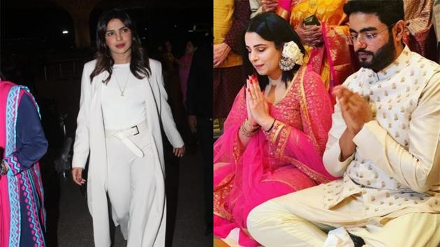 Priyanka Chopra at the airport and her brother Siddharth Chopra with his fiance Ishita Kumar.