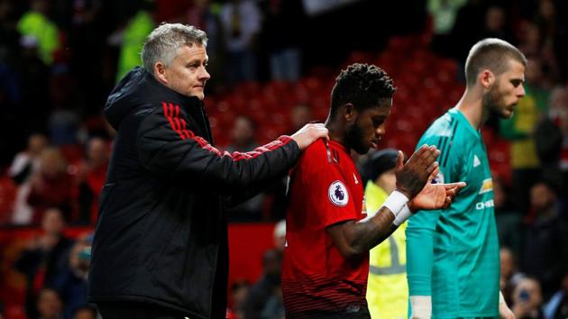Manchester United manager Ole Gunnar Solskjaer, Manchester United's Fred and David de Gea react after the match(REUTERS)