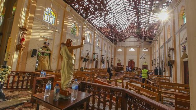 A view of damage left behind by the blast at St. Sebastian’s Church in Negombo. Yet somehow, there’s a beauty to St. Sebastian’s, a neighbourhood church in a Catholic enclave north of Sri Lanka’s capital, where a man calmly walked in during Easter services with a heavy backpack and blew himself up. (Chamila Karunarathne / AP) A view of damage left behind by the blast at St. Sebastian’s Church in Negombo. Yet somehow, there’s a beauty to St. Sebastian’s, a neighbourhood church in a Catholic enclave north of Sri Lanka’s capital, where a man calmly walked in during Easter services with a heavy backpack and blew himself up. (Chamila Karunarathne / AP)