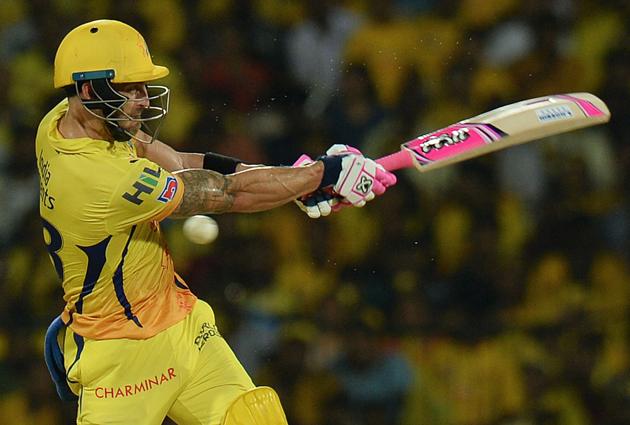 Chennai Super Kings cricketer Faf Du Plessis plays a shot during the 2019 Indian Premier League (IPL) Twenty20 cricket match between Chennai Super Kings and Delhi Capitals at the M.A. Chidambaram Stadium in Chennai. (AFP)