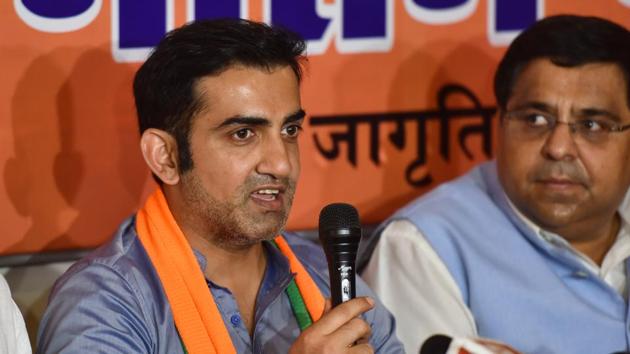 Gautam Gambhir, BJP's East Delhi candidate, during a press conference at Jagriti Enclave in New Delhi, on Thursday, April 25, 2019.(Sanchit Khanna/HT PHOTO)