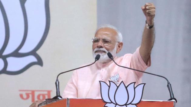 Prime minister Narendra Modi said during a rally at Jaipur on Wednesday that it was a proud day for 1.3 billion Indians, after the UN listed of Jaish-e-Mohammed chief Masood Azhar as a global terrorist.(Himanshu Vyas/HT Photo)