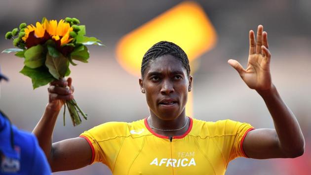 OSTRAVA, CZECH REPUBLIC - SEPTEMBER 09: Caster Semenya of Team Africa celebrates victory following the Womens 800 Metres during day two of the IAAF Continental Cup at Mestsky Stadium on September 9, 2018 in Ostrava, Czech Republic. (Photo by Lukas Schulze/Getty Images for IAAF)(Getty Images for IAAF)