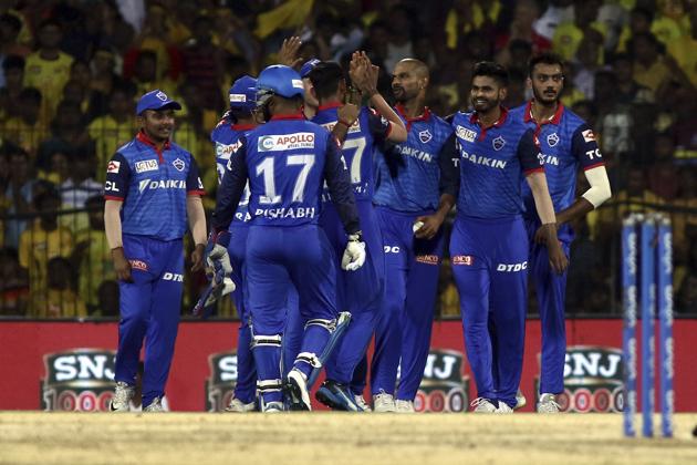 Delhi Captails celebrates after taking the wicket of Suresh Raina Chennai Super Kings during the VIVO IPL T20 cricket match between Chennai Super Kings and Delhi Capitals in Chennai. (AP)