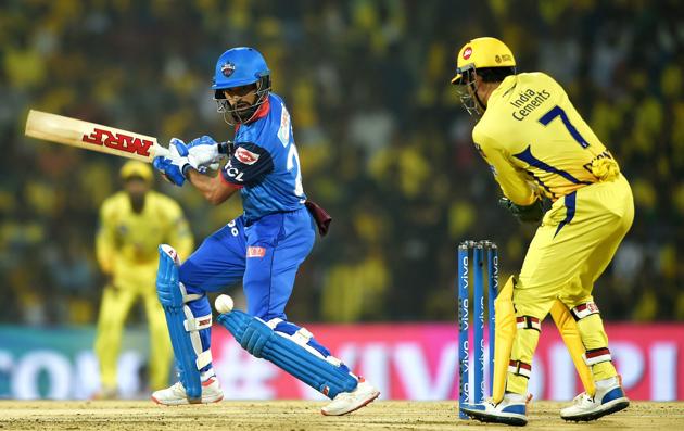 Chennai: Delhi Capitals' Shikhar Dhawan plays a shot during their Indian Premier League 2019 cricket match against Chennai Super Kings at MAC Stadium in Chennai. (PTI)