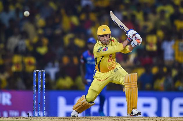 Chennai: Chennai Super Kings skipper MS Dhoni plays a shot during the Indian Premier League 2019 cricket match against Delhi Capitals at MAC Stadium in Chennai. (PTI)
