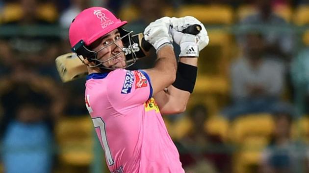 Bengaluru: RR. Batsman Liam Livingstone plays a shot. (PTI)