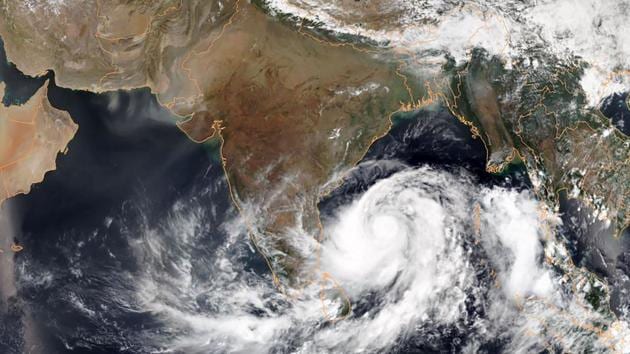 Odisha started evacuating lakhs of people a day before an extremely severe Cyclone Fani is expected to make landfall near the pilgrim town of Puri, officials said. The Indian Meteorological Department said Cyclone Fani is heading towards Puri with wind speeds ranging between 170-180km per hour and is expected to make landfall on Friday afternoon near Balukhanda area. (Handout / NOAA / AFP)