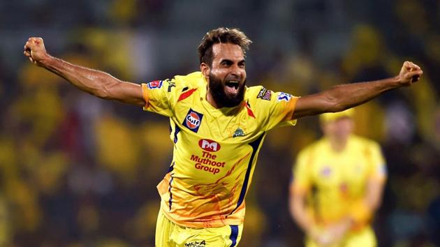 Chennai: CSK's bowler Imran Tahir celebrates after taking wicket of DC's batsman Axar Patel(PTI) Chennai: CSK's bowler Imran Tahir celebrates after taking wicket of DC's batsman Axar Patel(PTI)