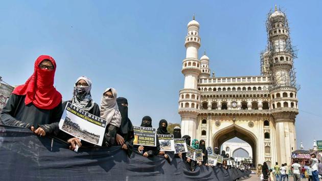 Charminar, the symbol of Hyderabad, has suffered damage as a piece of lime stucco work on one of its minarets fell off following unseasonal rains, officials said on Thursday. A portion of the stucco work detached from the granite slab on the minaret facing Mecca Masjid side and fell off late on Wednesday, sending panic among the people around the monument. (PTI File)