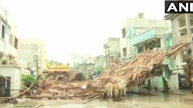 Houses damaged due to heavy rainfall in Andhra Pradesh’s Srikakulam district, brought on by cyclone Fani hitting Odisha coast.(ANI photo)