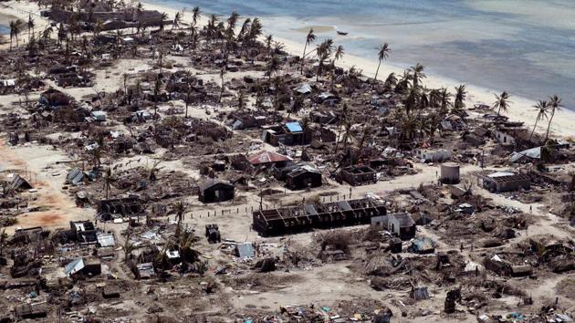 Buildings damaged during Cyclone Kenneth are seen from the air in a village north of Pemba, Mozambique. (Mike Hutchings / REUTERS)