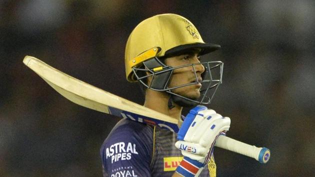 Kolkata Knight Riders cricketer Shubman Gill celebrates after scoring a fifty. (AFP)