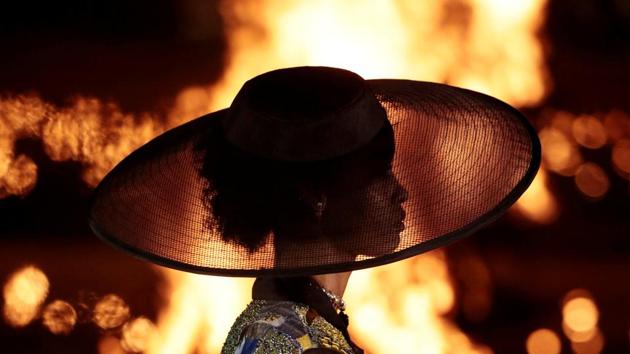 A hat is seen in detail as a model presents a creation during the Cruise 2020 collection show for French fashion house Dior in Marrakech, Morocco. (Youssef Boudlal / REUTERS)