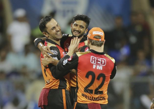 Thereafter, Sunrisers Hyderabad put pressure on Mumbai Indians by picking up wickets at regular intervals. (AP) Thereafter, Sunrisers Hyderabad put pressure on Mumbai Indians by picking up wickets at regular intervals. (AP)