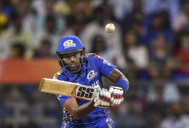 Suryakumar Yadav and Quinton de Kock capitalised on the start and strung a partnership of 54 runs. (PTI) Suryakumar Yadav and Quinton de Kock capitalised on the start and strung a partnership of 54 runs. (PTI)