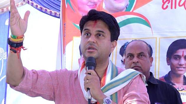 Congress candidate for Guna Lok Sabha seat Jyotiraditya Scindia said someone should show mirror to the BJP as it was during NDA reign that JeM chief Masood Azhar was released to Pakistan. (ANI Photo)