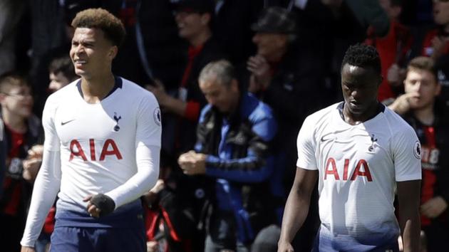 Tottenham's Dele Alli, Victor Wanyama, from left to right, react after Bournemouth scored during the English Premier League match. (AP) Tottenham's Dele Alli, Victor Wanyama, from left to right, react after Bournemouth scored during the English Premier League match. (AP)