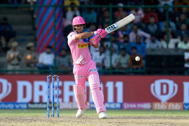 Rajasthan Royals cricketer Riyan Parag plays a shot during the 2019 Indian Premier League (IPL) Twenty20 cricket match between Delhi Capitals and Rajasthan Royals at the Feroz Shah Kotla stadium in New Delhi. (AFP)