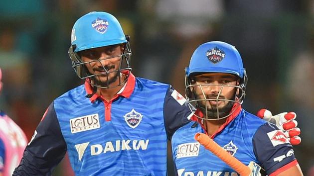 New Delhi: DC batsmen R Pant (R) and A Patel celebrate team's victory. (PTI) New Delhi: DC batsmen R Pant (R) and A Patel celebrate team's victory. (PTI)