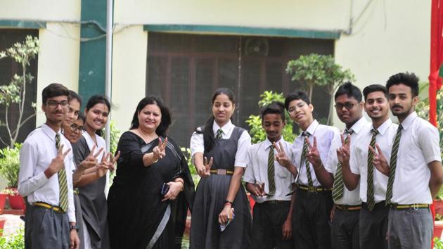 Students of St Teresa College, Aashiana in Lucknow visited their schools, where they were advised by their principal to stay calm ahead of results. (Deepak Gupta/HT photo) Students of St Teresa College, Aashiana in Lucknow visited their schools, where they were advised by their principal to stay calm ahead of results. (Deepak Gupta/HT photo)