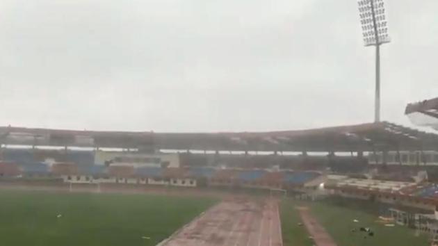 The damage caused at Kalinga Stadium by Cyclone Fani(Screen Grab)