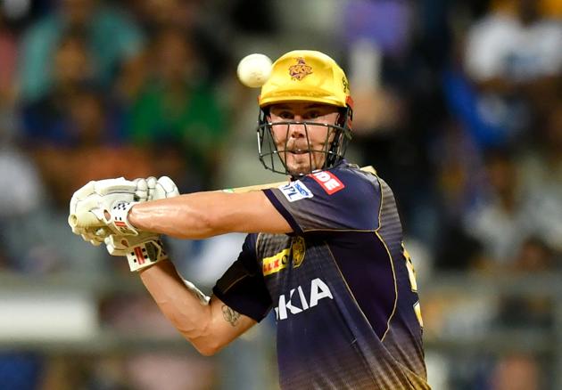 Kolkata Knight Riders batsman Chris Lynn plays a shot during the 2019 Indian Premier League (IPL) Twenty20 cricket match between Mumbai Indians and Kolkata Knight Riders at the Wankhede Stadium in Mumbai. (AFP)
