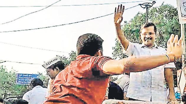 Delhi Chief Minister Arvind Kejriwal was slapped by a man during a roadshow in Moti Nagar, New Delhi, Saturday. (PTI) Delhi Chief Minister Arvind Kejriwal was slapped by a man during a roadshow in Moti Nagar, New Delhi, Saturday. (PTI)