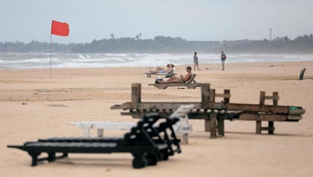 Empty sunbathing chairs are seen on a beach near hotels in a tourist area in Bentota, Sri Lanka (Reuters Photo)