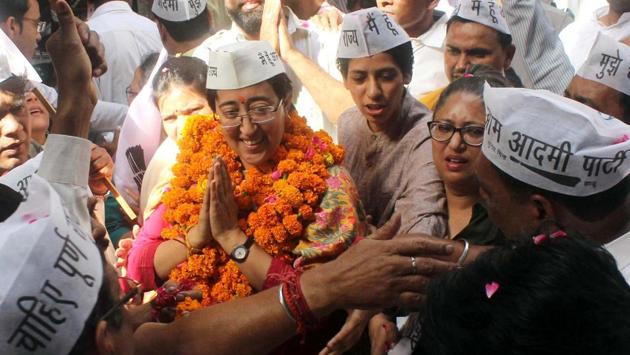 AAP East Delhi Candidate Atishi Marlena during her election campaign for the upcoming Lok Sabha general elections at East Delhi’s Shahdara. (ANI) AAP East Delhi Candidate Atishi Marlena during her election campaign for the upcoming Lok Sabha general elections at East Delhi’s Shahdara. (ANI)
