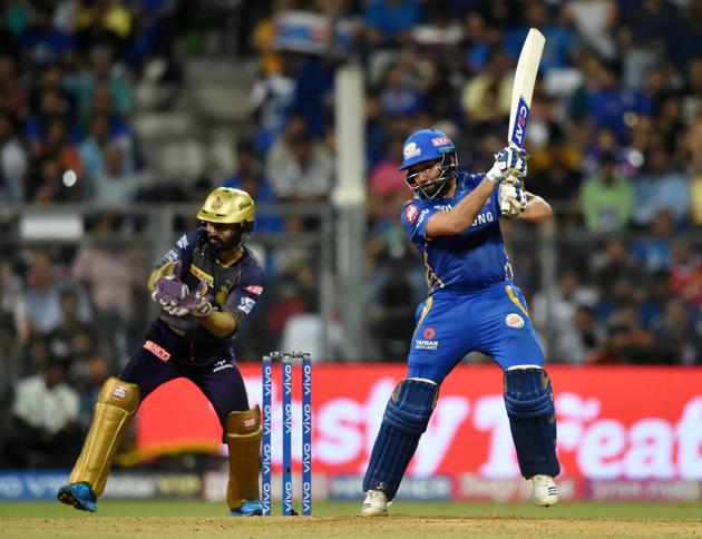 Mumbai: MI player Rohit Sharma plays a shot during the Indian Premier League 2019 (IPL T20) cricket match between Kolkata Knight Riders (KKR) and Mumbai Indians (MI) at Wankhede Stadium in Mumbai. (PTI)