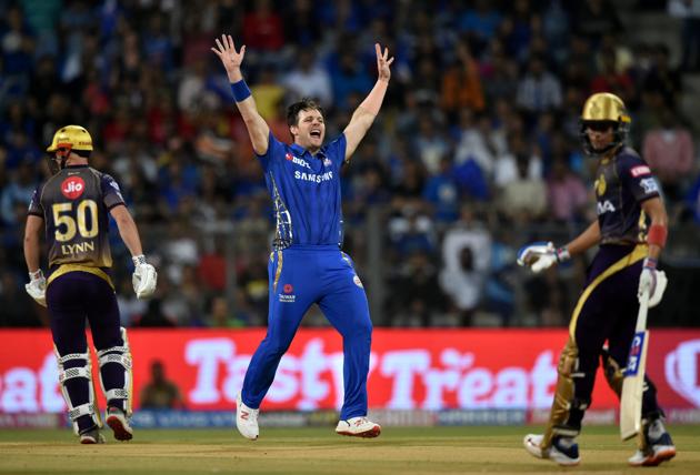 Mumbai: Mumbai Indians (MI) player Mitchell McClenaghan makes an unsuccessful appeal during the Indian Premier League 2019 cricket match against Kolkata Knight Riders (KKR), at Wankhede Stadium, in Mumbai. (PTI)