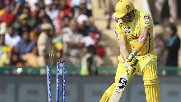 Shane Watson of Chennai Super Kings is bowled during the IPL 2019. (AP) Shane Watson of Chennai Super Kings is bowled during the IPL 2019. (AP)