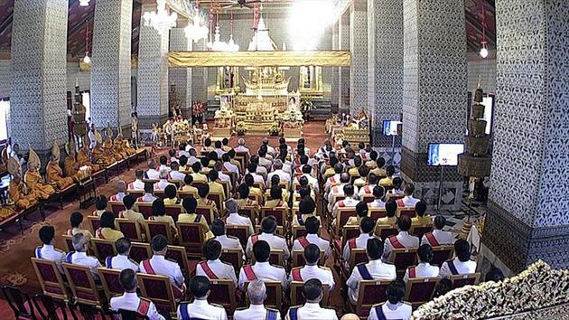 An inside view of the coronation ceremony for Thailand's King Maha Vajiralongkorn in the Grand Palace in Bangkok. (Thai Tv Pool / AFP) An inside view of the coronation ceremony for Thailand's King Maha Vajiralongkorn in the Grand Palace in Bangkok. (Thai Tv Pool / AFP)