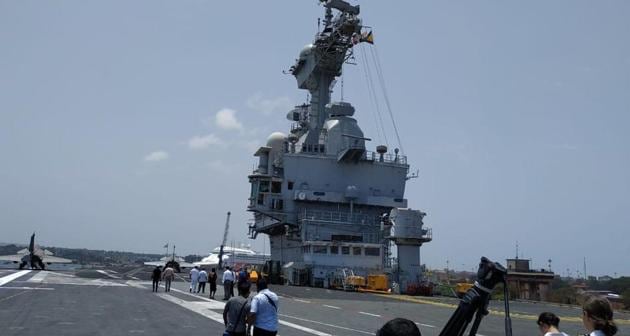 Charles de Gaulle, the nuclear powered French aircraft carrier berthed at Mormugao Port Trust on Monday for the Indo-French naval exercise off Goa's coast from May 7 to May 10.(ANI)