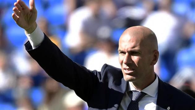 Real Madrid's French coach Zinedine Zidane gestures during the Spanish league football match between Real Madrid CF and Villarreal CF at the Santiago Bernabeu stadium in Madrid on May 5, 2019(AFP)