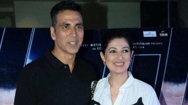 Twinkle Khanna with her husband-actor Akshay Kumar at the screening of the film Blank, in Mumbai.(IANS)
