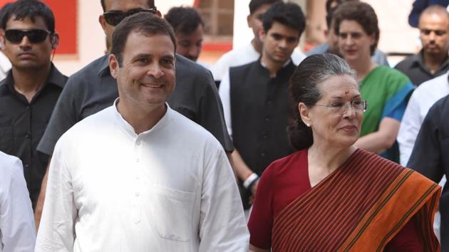 Sonia Gandhi comes out after filing her nomination papers with Rahul Gandhi in Raebareli on April 11.(Subhankar Chakraborty/HT PHOTO)