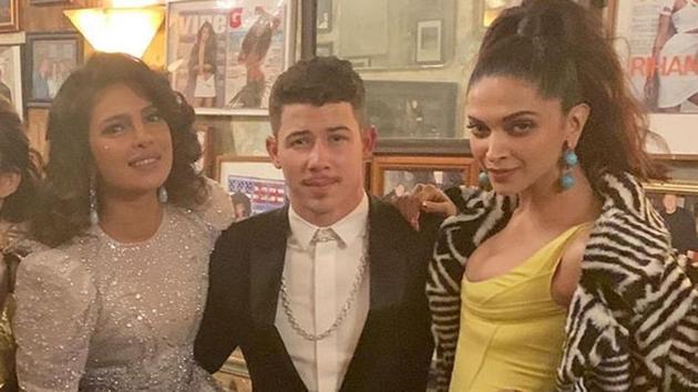 Priyanka Chopra, Nick Jonas and Deepika Padukone at the Met Gala after-party.