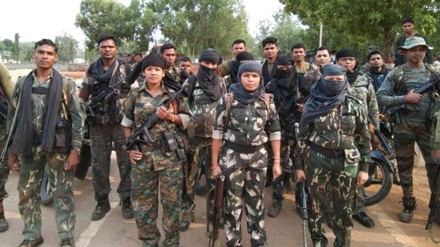 A women’s commando unit of Chhattisgarh Police comprising former Maoist fighters.(HT PHOTO)