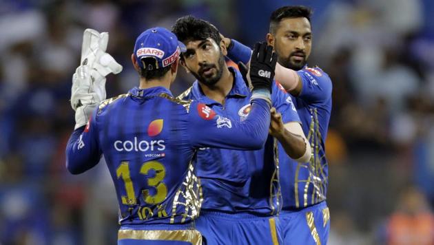 File image of Jasprit Bumrah, Quinton de Kock, Krunal Pandya (AP) File image of Jasprit Bumrah, Quinton de Kock, Krunal Pandya (AP)