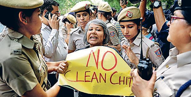 Groups of people staged a protest on Wednesday in New Delhi’s Connaught Place against the alleged “violation of procedure” in connection with the sexual harassment allegation against CJI Ranjan Gogoi. Groups of people staged a protest on Wednesday in New Delhi’s Connaught Place against the alleged “violation of procedure” in connection with the sexual harassment allegation against CJI Ranjan Gogoi.