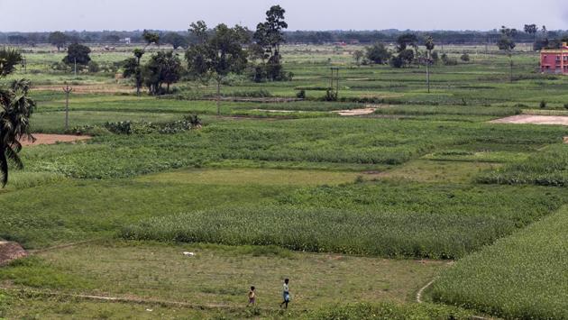 People walk across a field at the site of the once-proposed Tata Motors Ltd. factory. In this election, the BJP is drawing criticism elsewhere for failing to create sufficient jobs. Meanwhile, the BJP has attempted to argue that Trinamool courts the state’s roughly 25 million Muslims at the expense of Hindus. “That hit the Bengali psyche hard,” said Jay Prakash Majumdar, BJP vice-president for West Bengal. (Prashanth Vishwanathan / Bloomberg)
