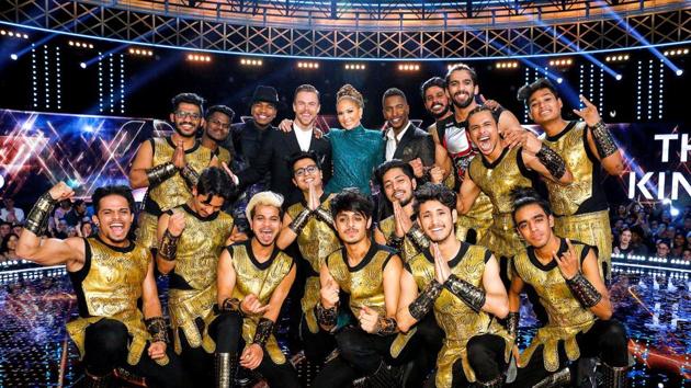 The Kings with judges Jennifer Lopez (centre), Ne-Yo (3rd from left) and Derek Hough (4th from left). (World of Dance/Twitter) The Kings with judges Jennifer Lopez (centre), Ne-Yo (3rd from left) and Derek Hough (4th from left). (World of Dance/Twitter)