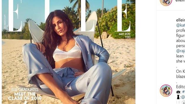 Katrina Kaif poses for Elle India at a beach.