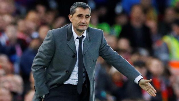 Barcelona coach Ernesto Valverde gestures during their match against Liverpool.(REUTERS) Barcelona coach Ernesto Valverde gestures during their match against Liverpool.(REUTERS)