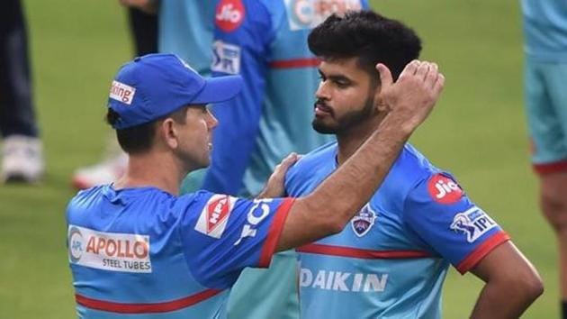 DC head Coach Ricky Ponting with captain Shreyas Iyer during a training session.(PTI)