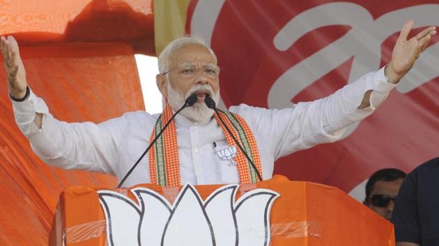 Ten Lok Sabha seats of Haryana will go to polls on May 12 as part of the sixth phase of the Lok Sabha elections. PM Modi was speaking at an election rally in Fatehabad under the Sirsa Lok Sabha seat.(HT PHOTO)