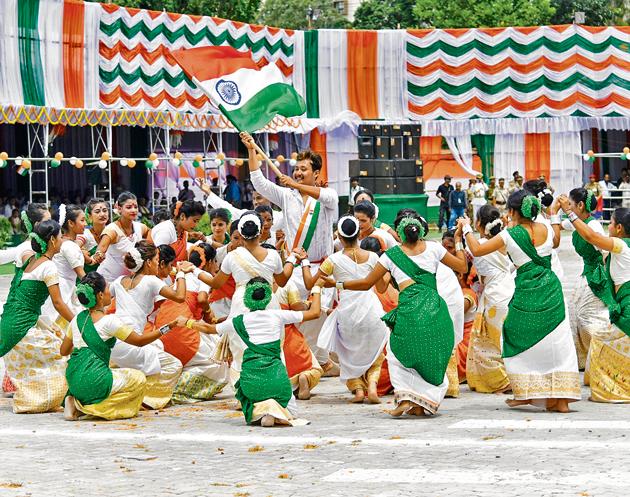 Independence Day celebrations at a college in Guwahati, Assam.(NurPhoto via Getty Images)