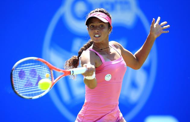 BIRMINGHAM, ENGLAND - JUNE 17: Ankita Raina of India hits a forehand during the qualifying match against Katy Dunne of Great Britain at Edgbaston Priory Club on June 17, 2017 in Birmingham, England. (Getty) BIRMINGHAM, ENGLAND - JUNE 17: Ankita Raina of India hits a forehand during the qualifying match against Katy Dunne of Great Britain at Edgbaston Priory Club on June 17, 2017 in Birmingham, England. (Getty)